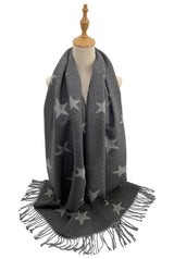 Reversible Wool-Blend Scarf – Star Print with Tassel Trim