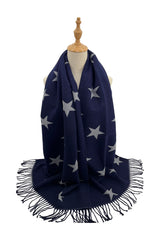 Reversible Wool-Blend Scarf – Star Print with Tassel Trim
