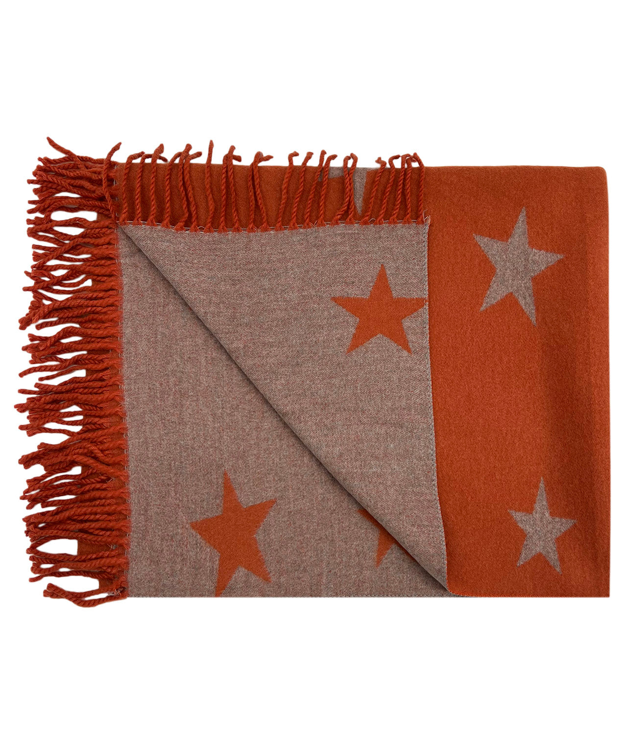 Reversible Wool-Blend Scarf – Star Print with Tassel Trim