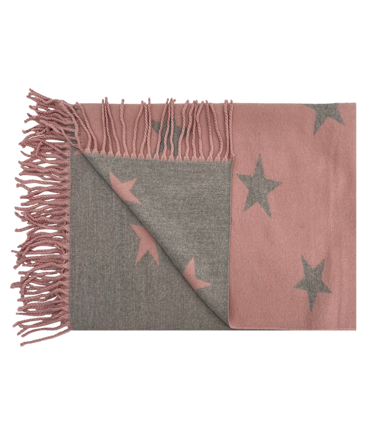 Reversible Wool-Blend Scarf – Star Print with Tassel Trim