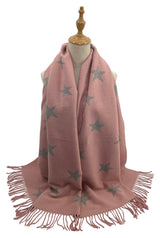 Reversible Wool-Blend Scarf – Star Print with Tassel Trim