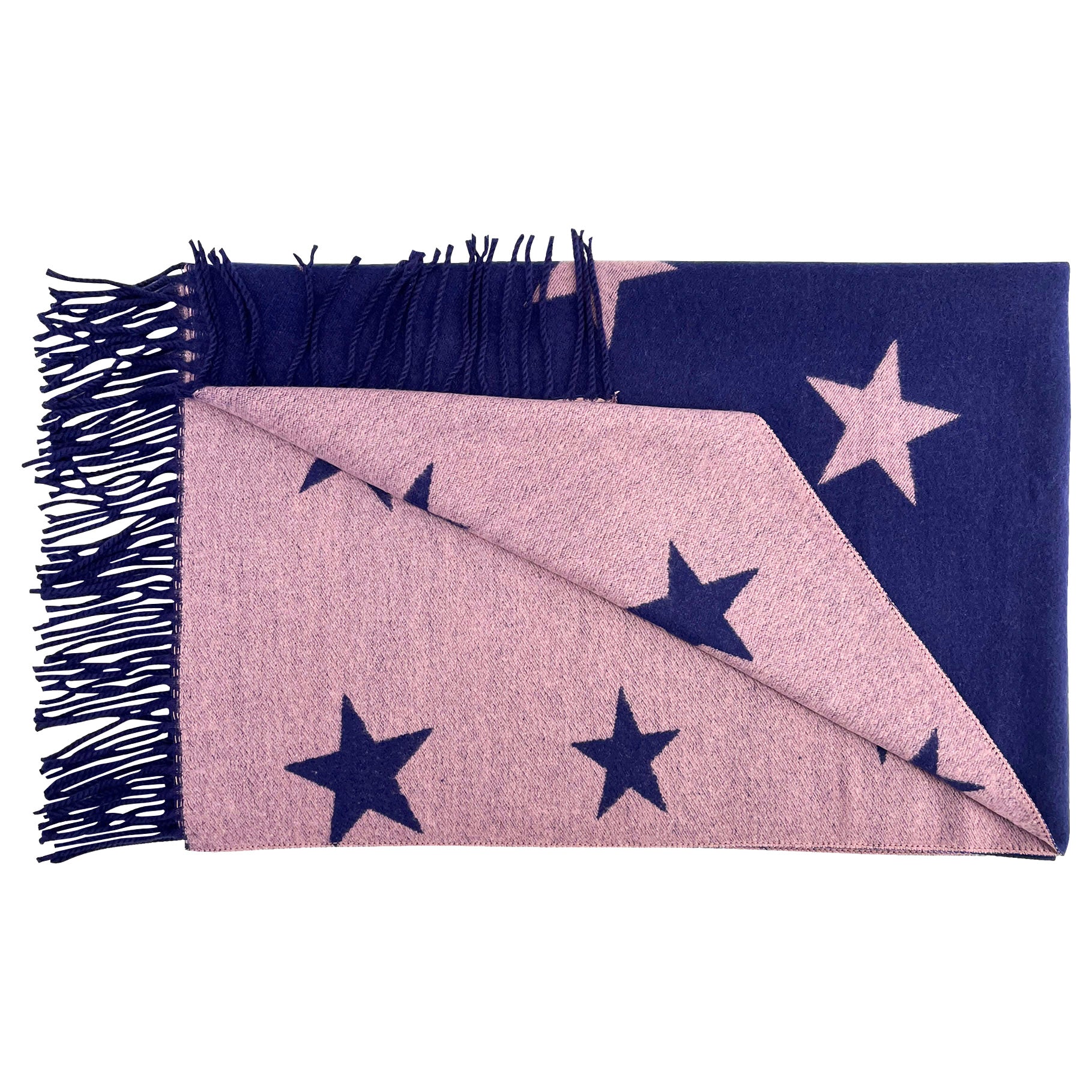 Reversible Wool-Blend Scarf – Star Print with Tassel Trim
