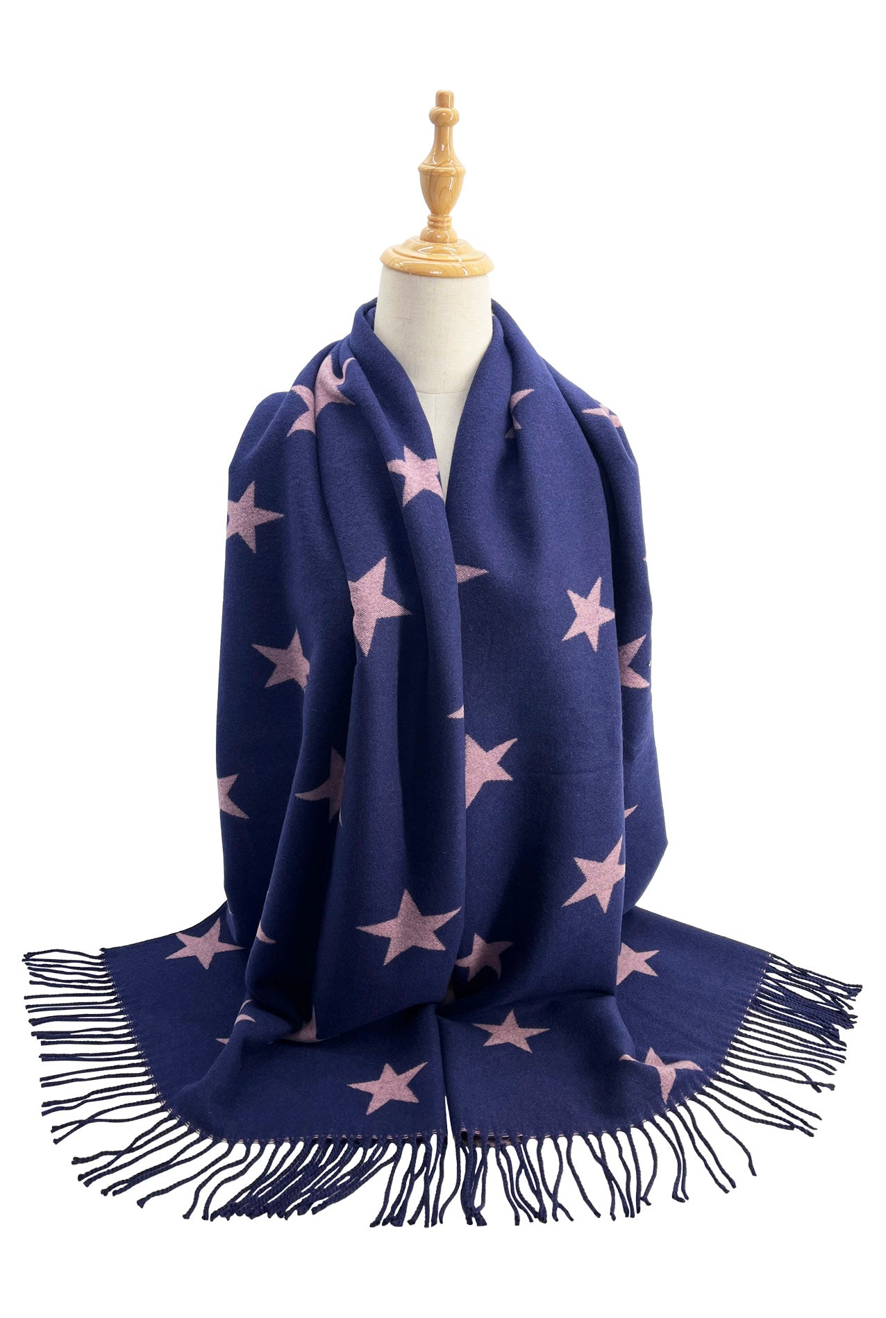 Reversible Wool-Blend Scarf – Star Print with Tassel Trim