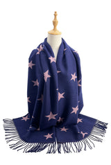 Reversible Wool-Blend Scarf – Star Print with Tassel Trim