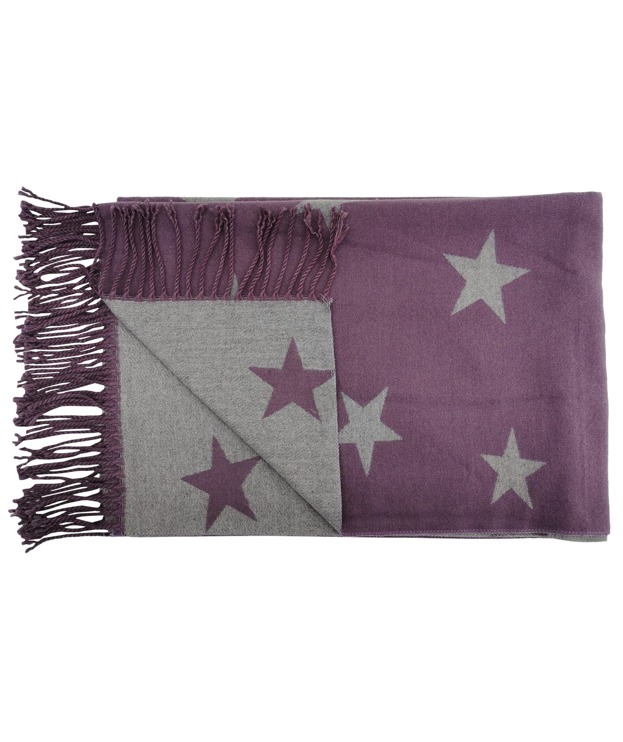 Reversible Wool-Blend Scarf – Star Print with Tassel Trim