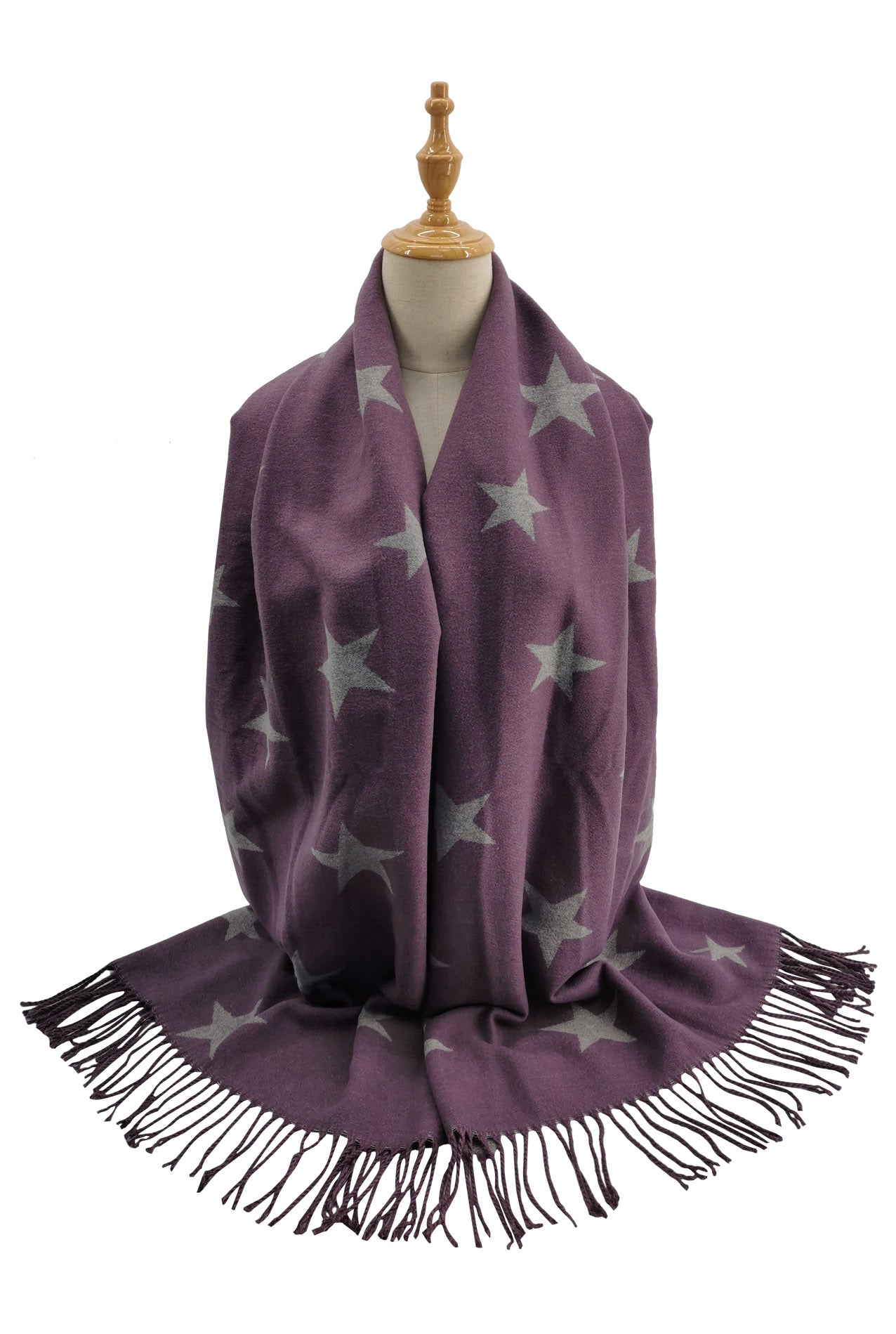 Reversible Wool-Blend Scarf – Star Print with Tassel Trim