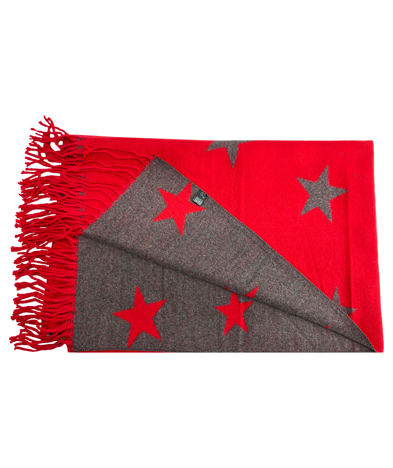 Reversible Wool-Blend Scarf – Star Print with Tassel Trim