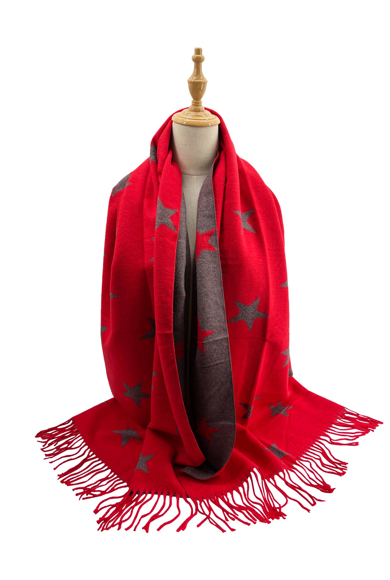 Reversible Wool-Blend Scarf – Star Print with Tassel Trim