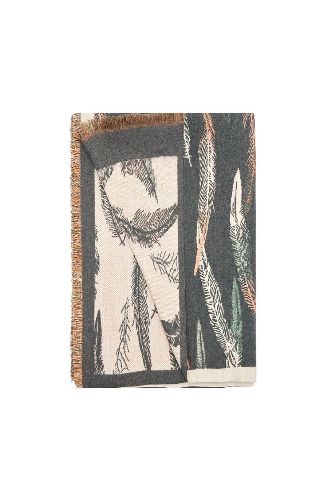 Reversible Feather-Pattern Jacquard Scarf with Soft Drape