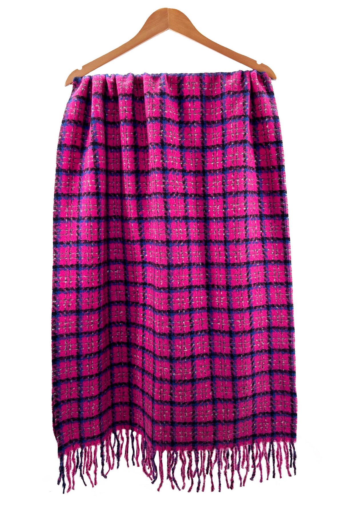 Checked Wool-Blend Scarf with Tassels