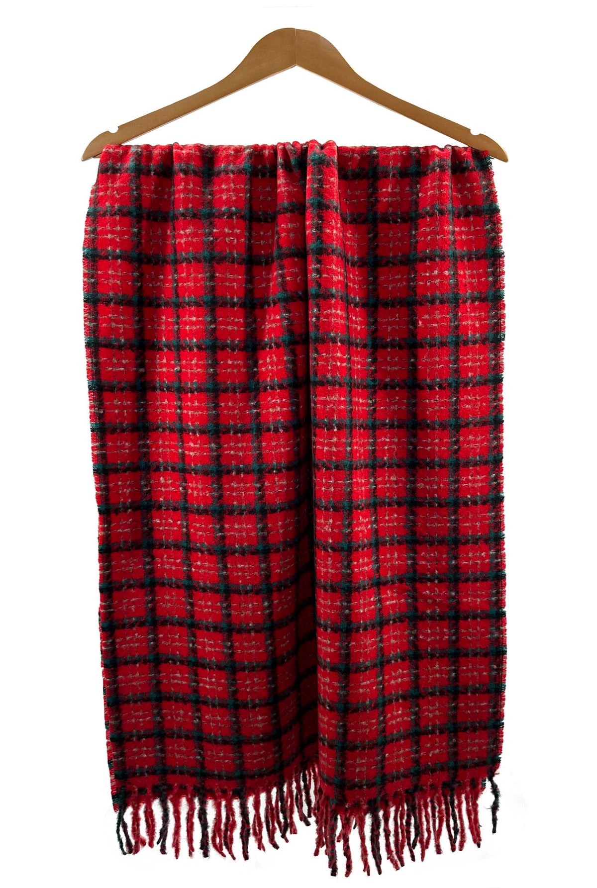 Checked Wool-Blend Scarf with Tassels