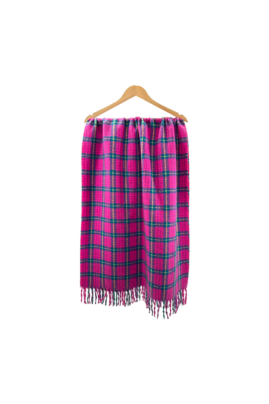 Vibrant Checked Wool Mix Tassel Scarf