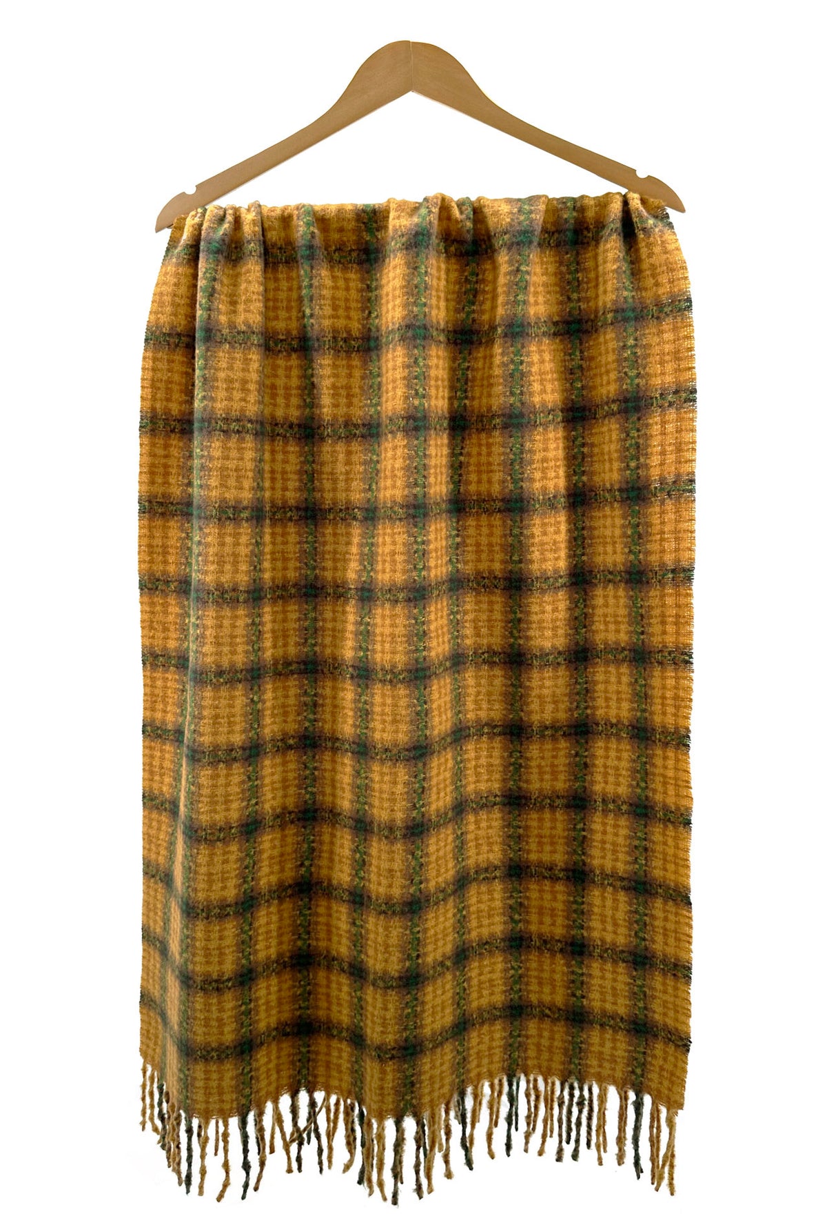 Vibrant Checked Wool Mix Tassel Scarf