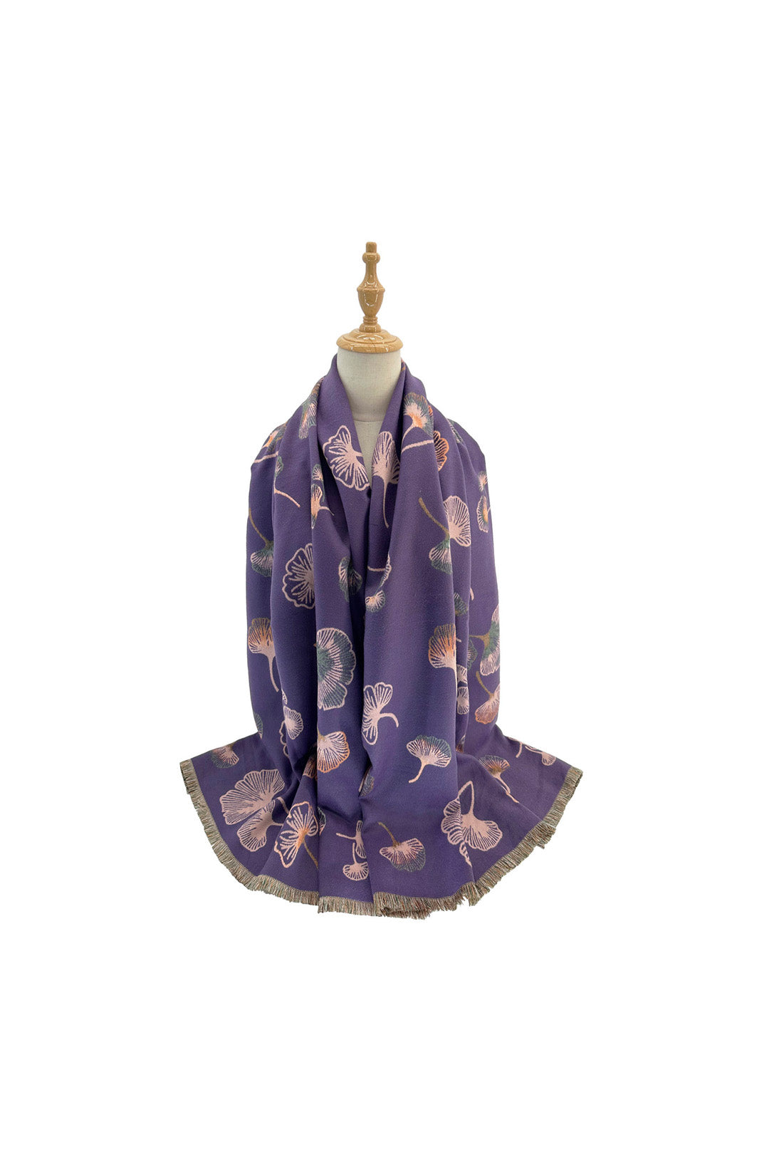 Ginkgo Leaf Pattern Reversible Scarf – Soft Touch, Fringed Design