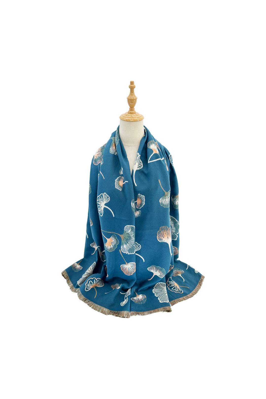 Ginkgo Leaf Pattern Reversible Scarf – Soft Touch, Fringed Design