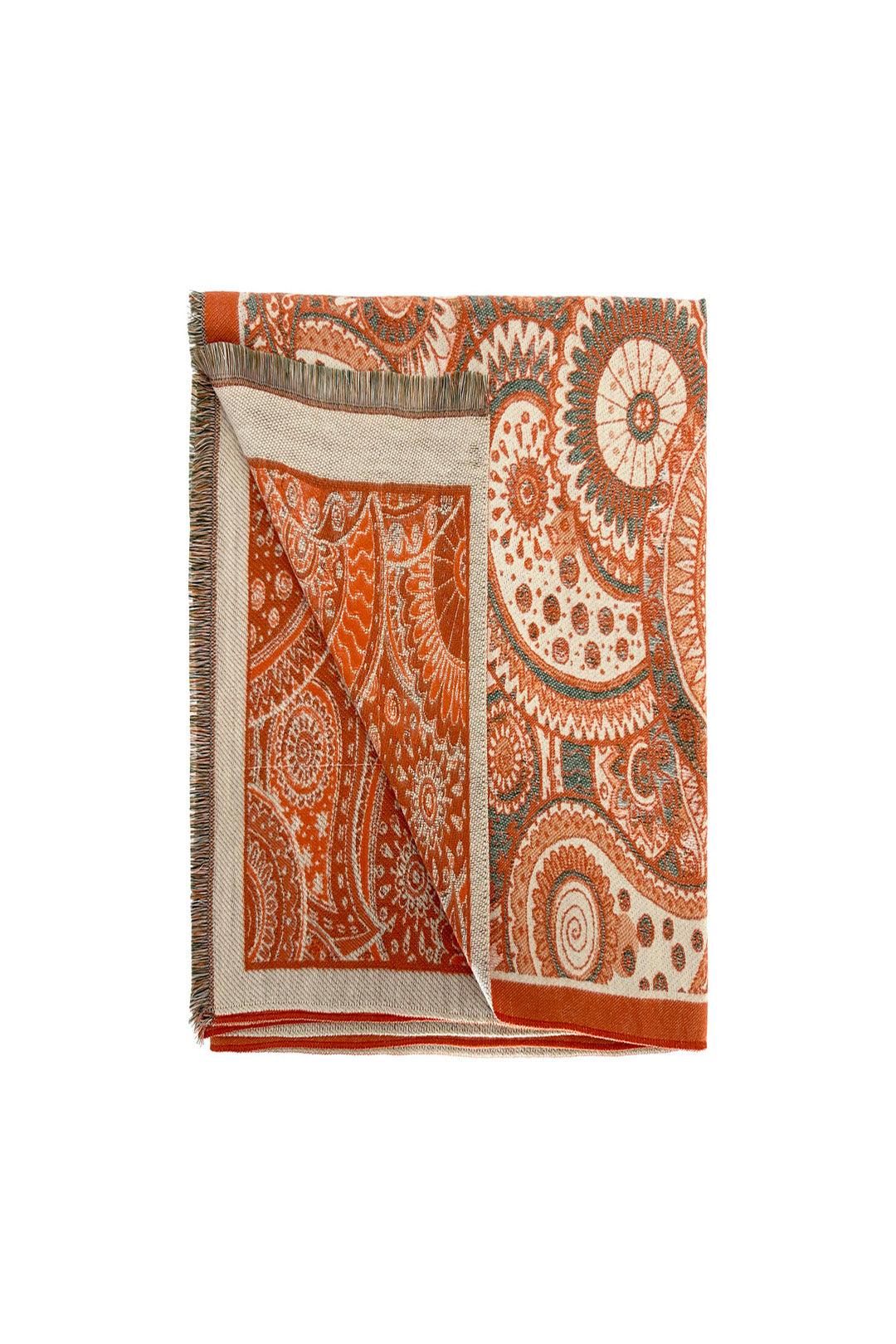Mandala Pattern Reversible Scarf – Soft Touch, Decorative Fringe