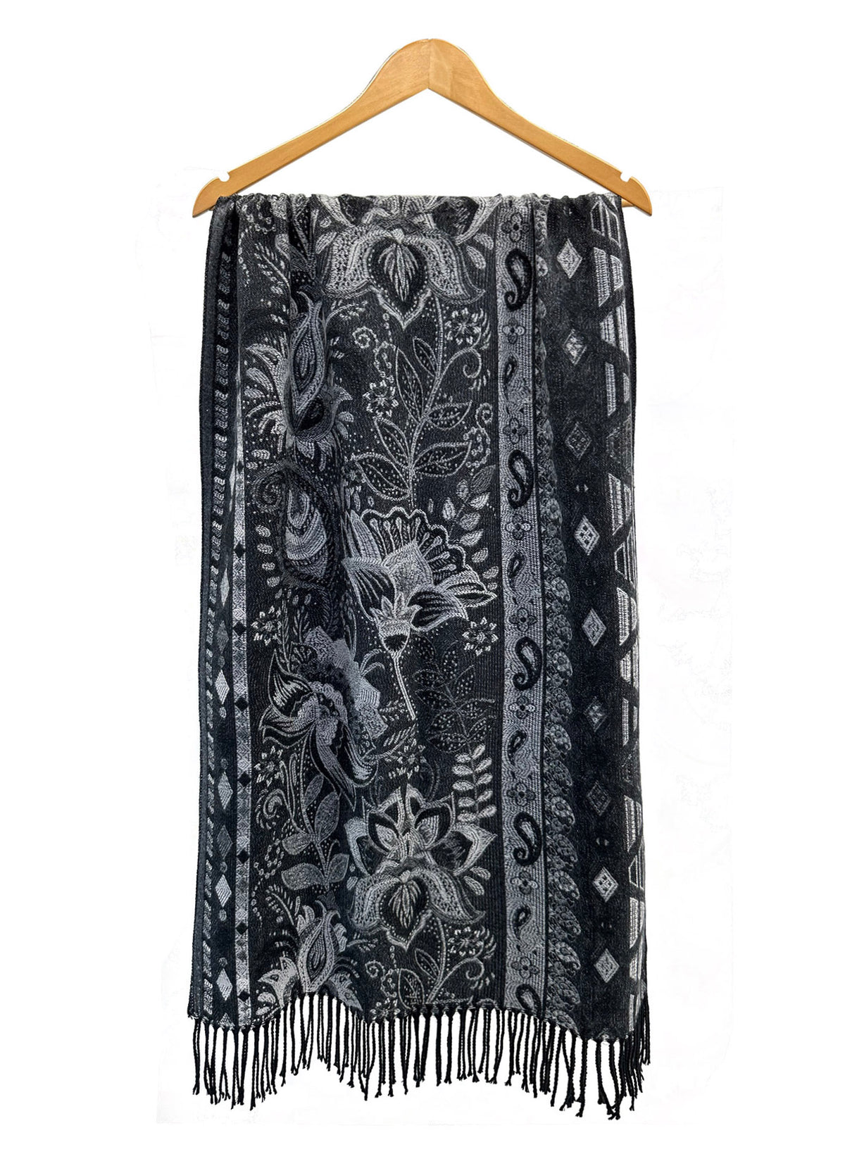 Paisley Floral Wool-Blend Scarf with Tassels