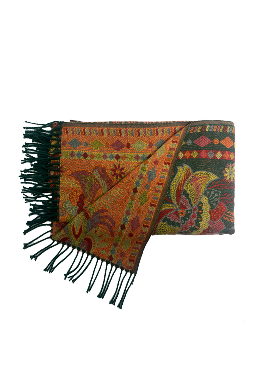Paisley Floral Wool-Blend Scarf with Tassels