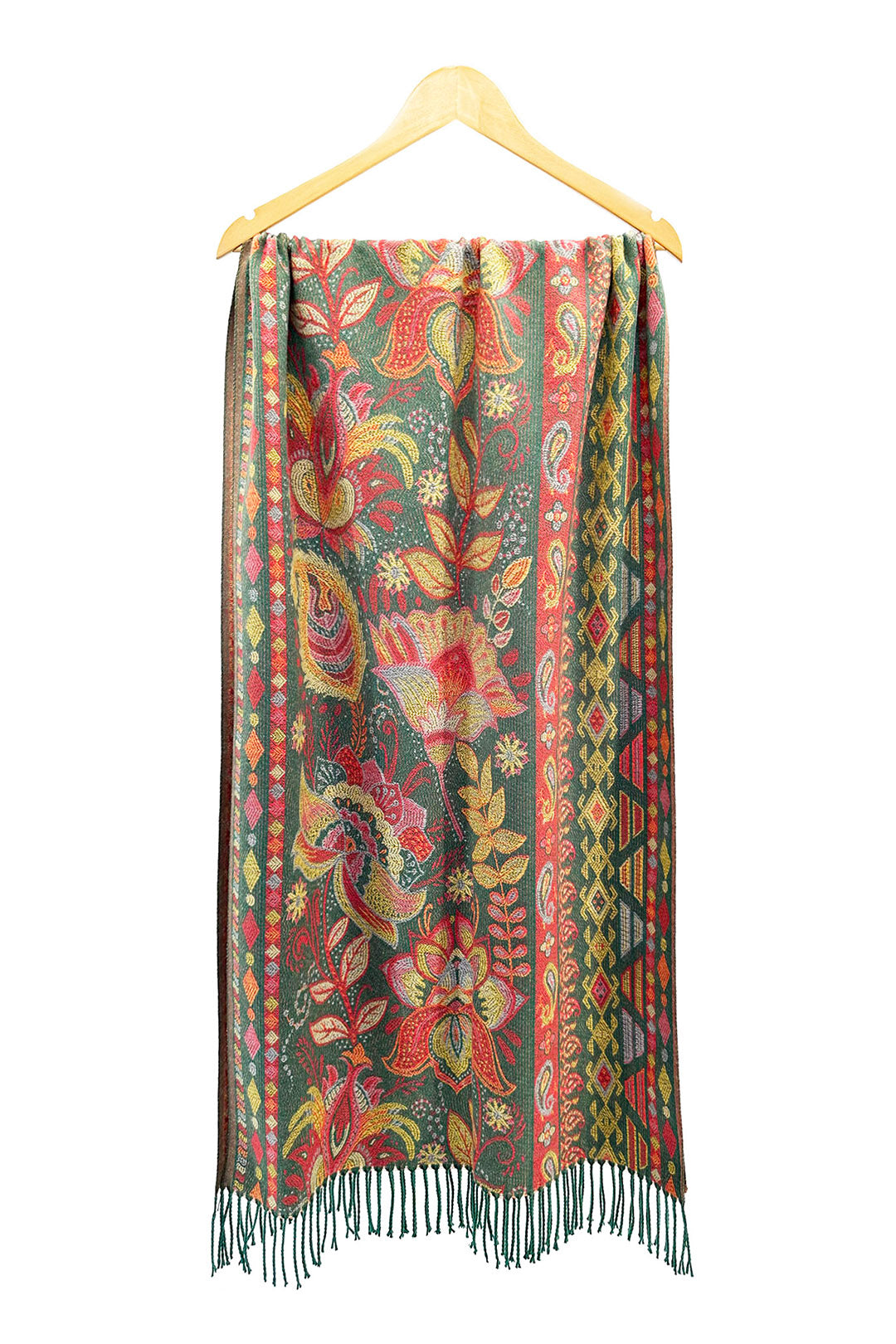 Paisley Floral Wool-Blend Scarf with Tassels