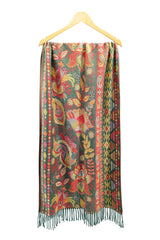 Paisley Floral Wool-Blend Scarf with Tassels