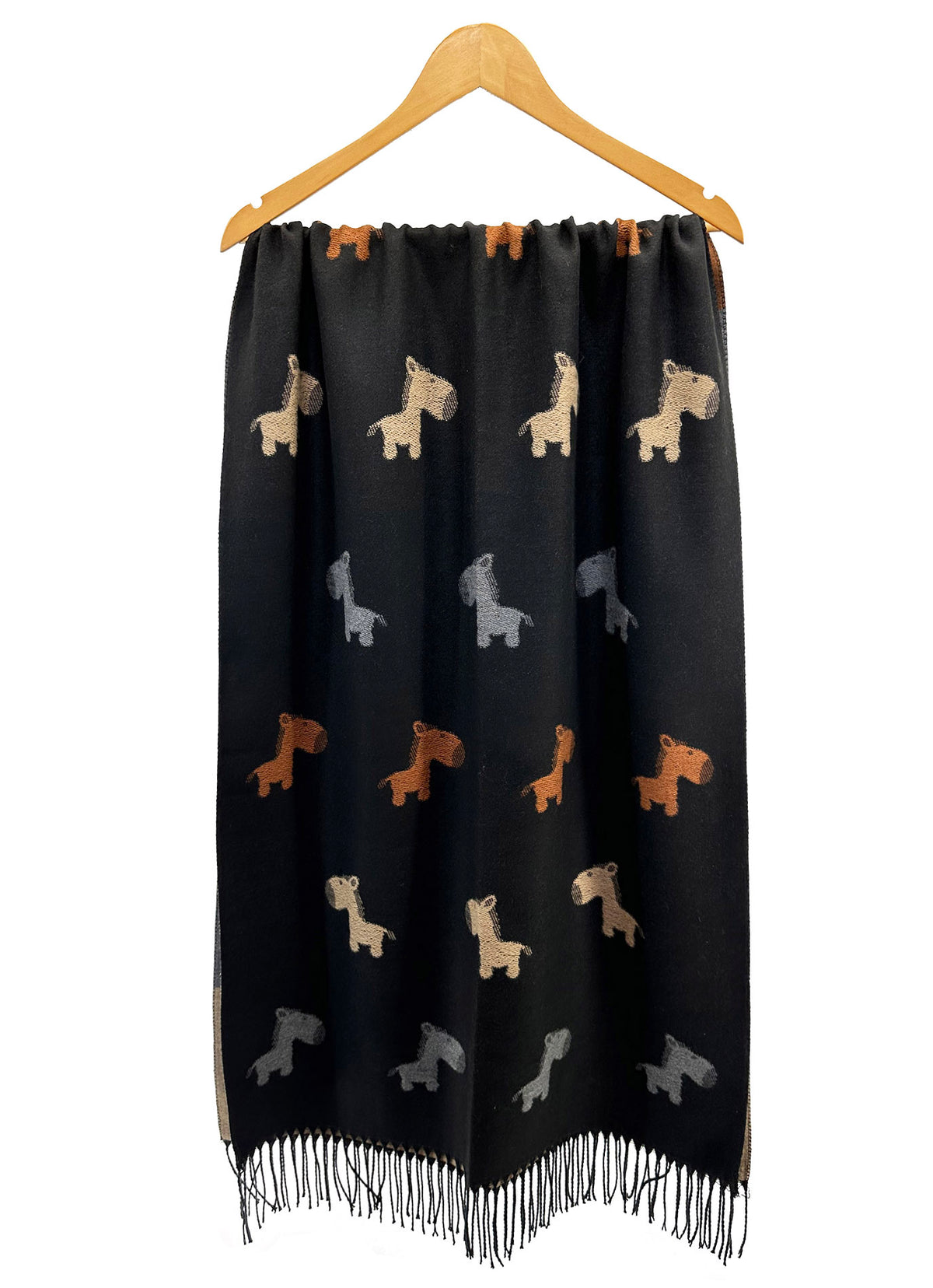 Colourful Donkey Print Reversible Wool-Blend Scarf with Tassels