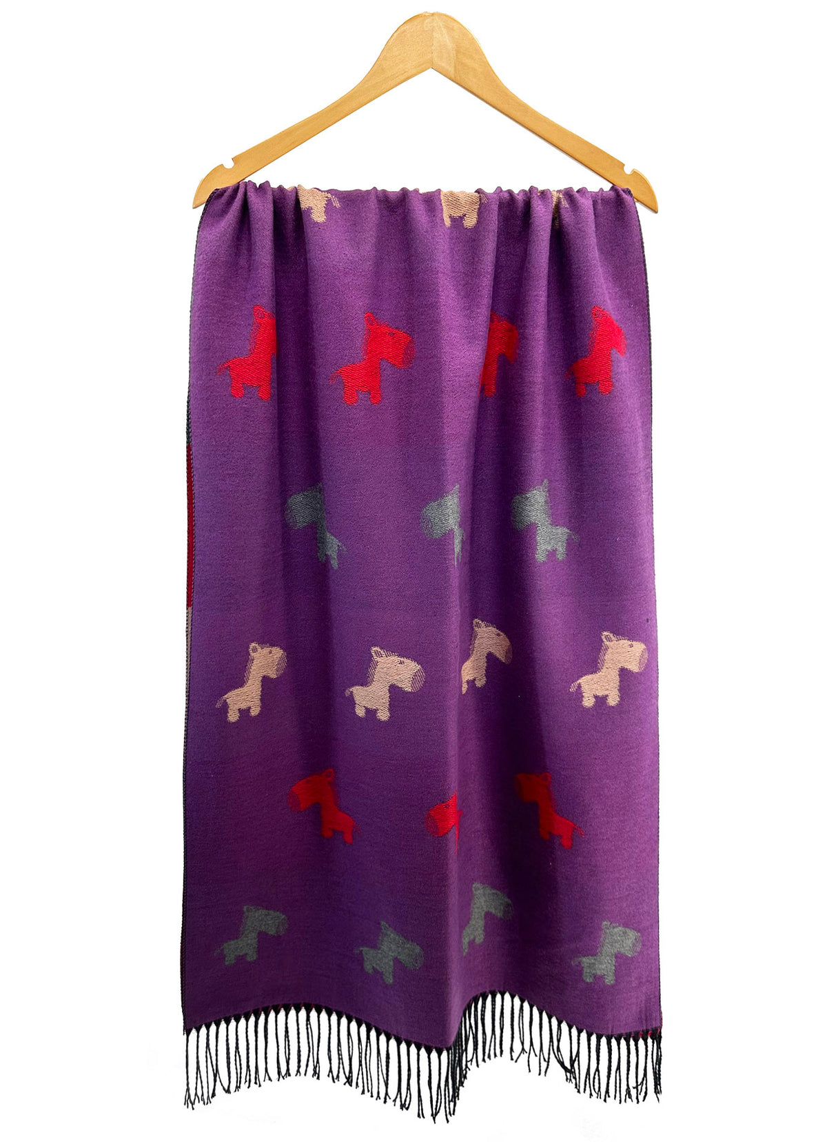 Colourful Donkey Print Reversible Wool-Blend Scarf with Tassels