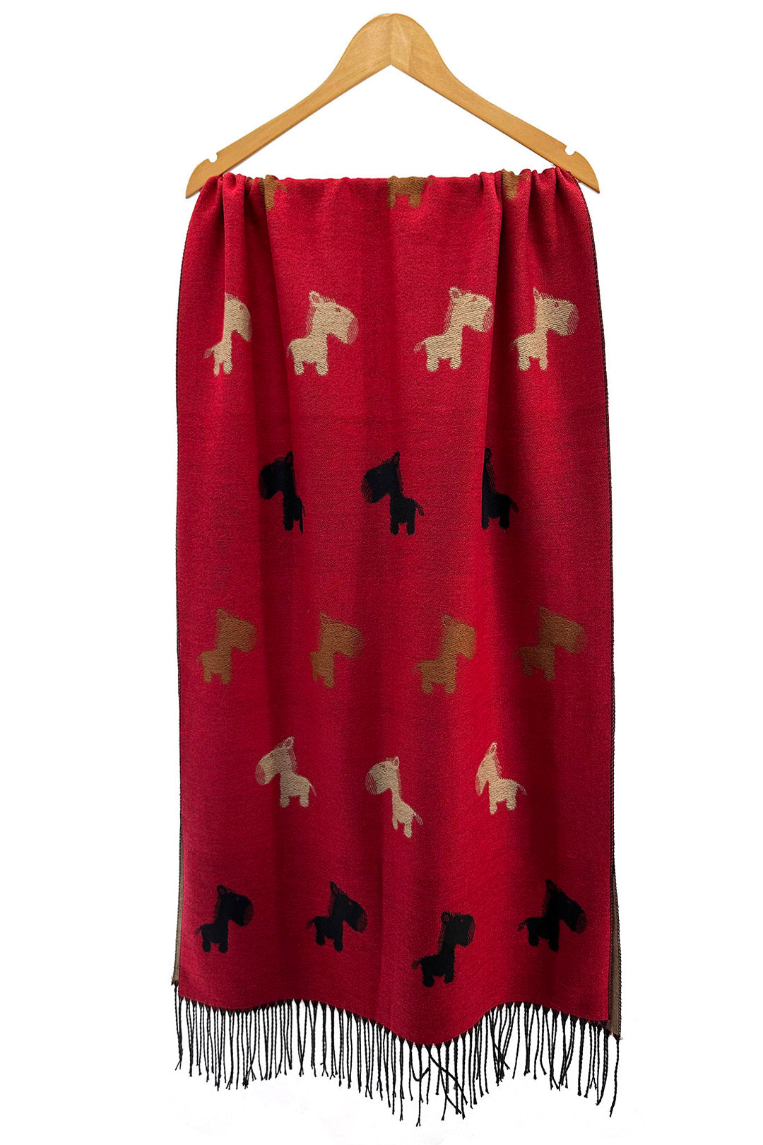 Colourful Donkey Print Reversible Wool-Blend Scarf with Tassels