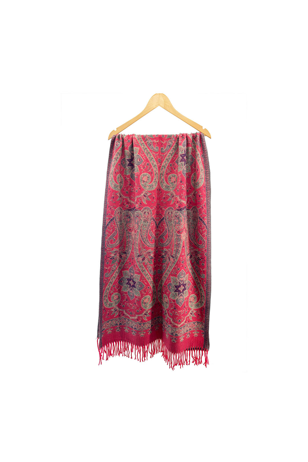 Vibrant Paisley Wool Mix Print Scarf with Tassels