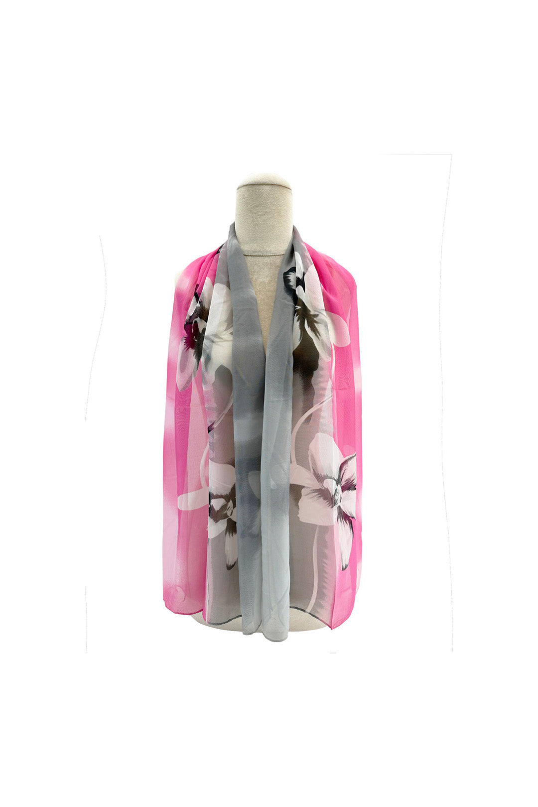 Floral Colour-Block Chiffon Scarf