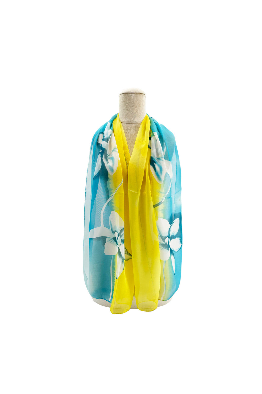 Floral Colour-Block Chiffon Scarf