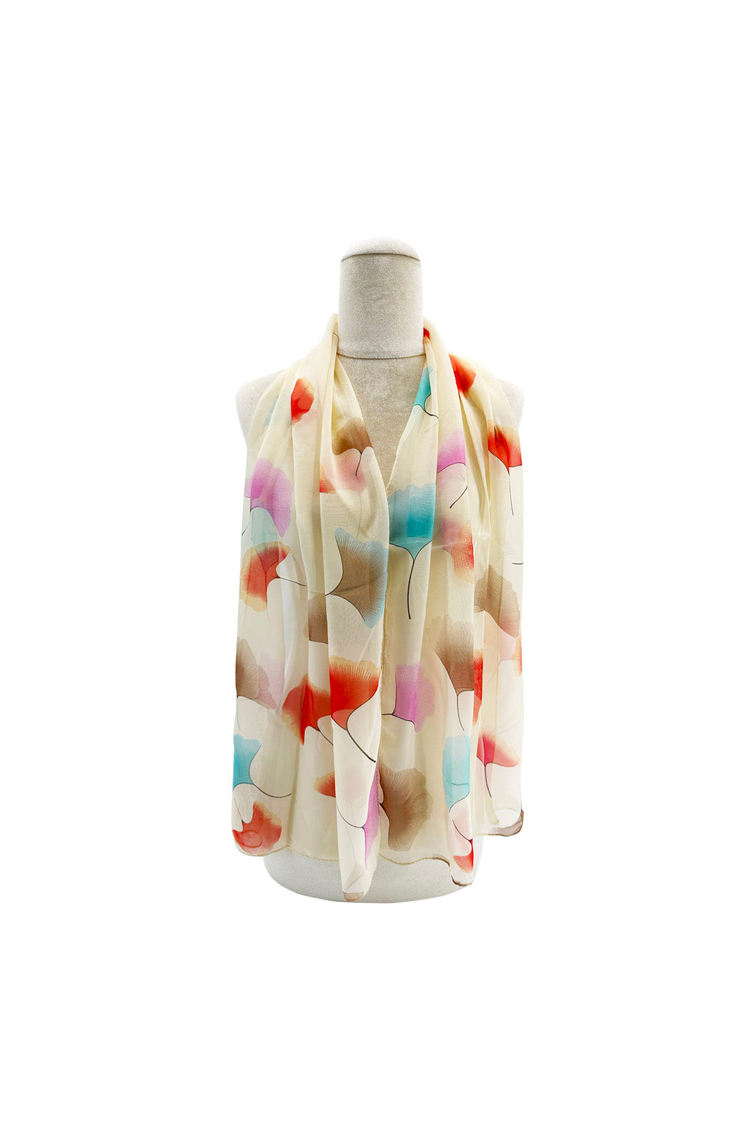 Pastel Ginkgo Leaf Print Chiffon Scarf