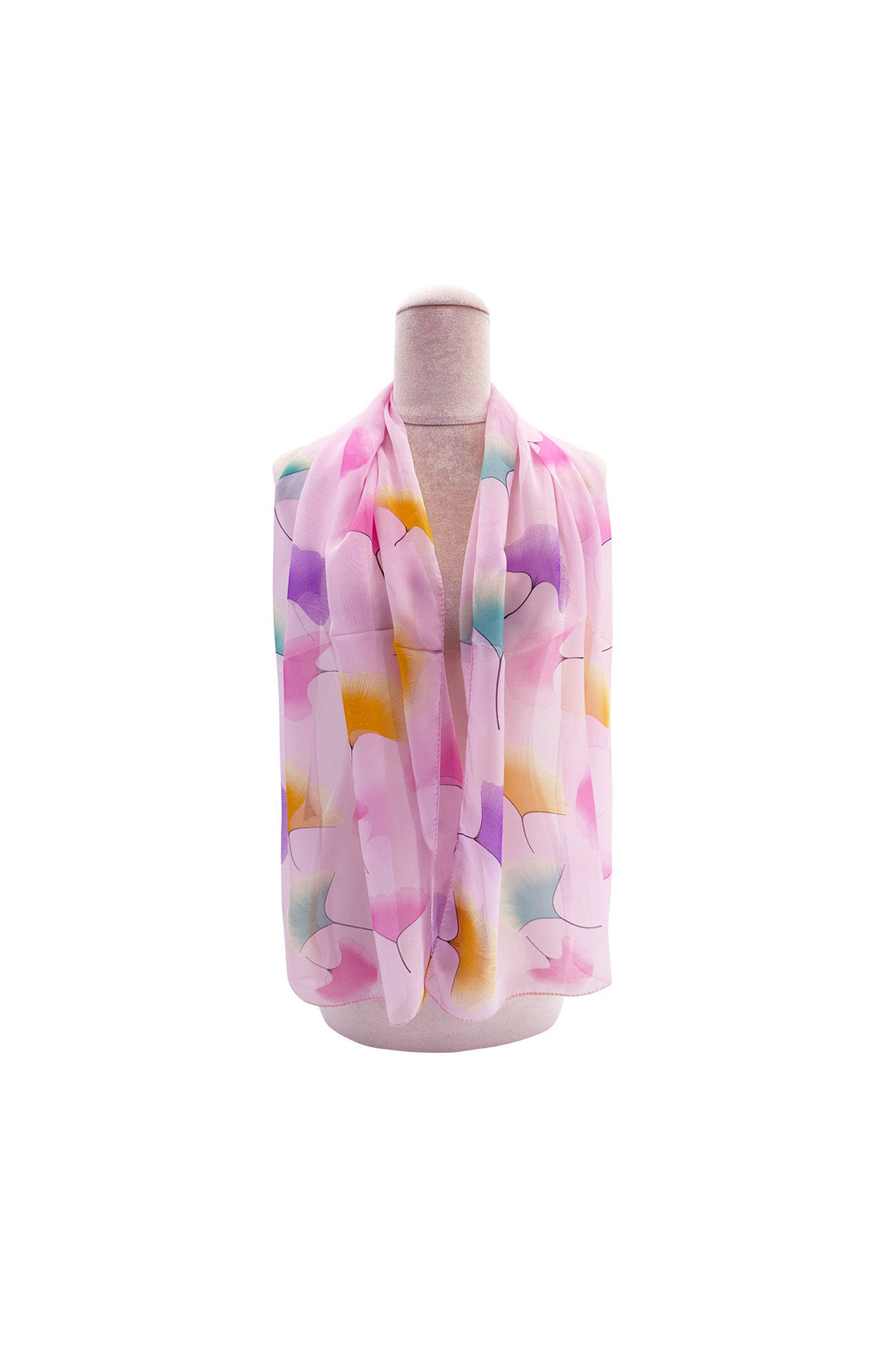Pastel Ginkgo Leaf Print Chiffon Scarf