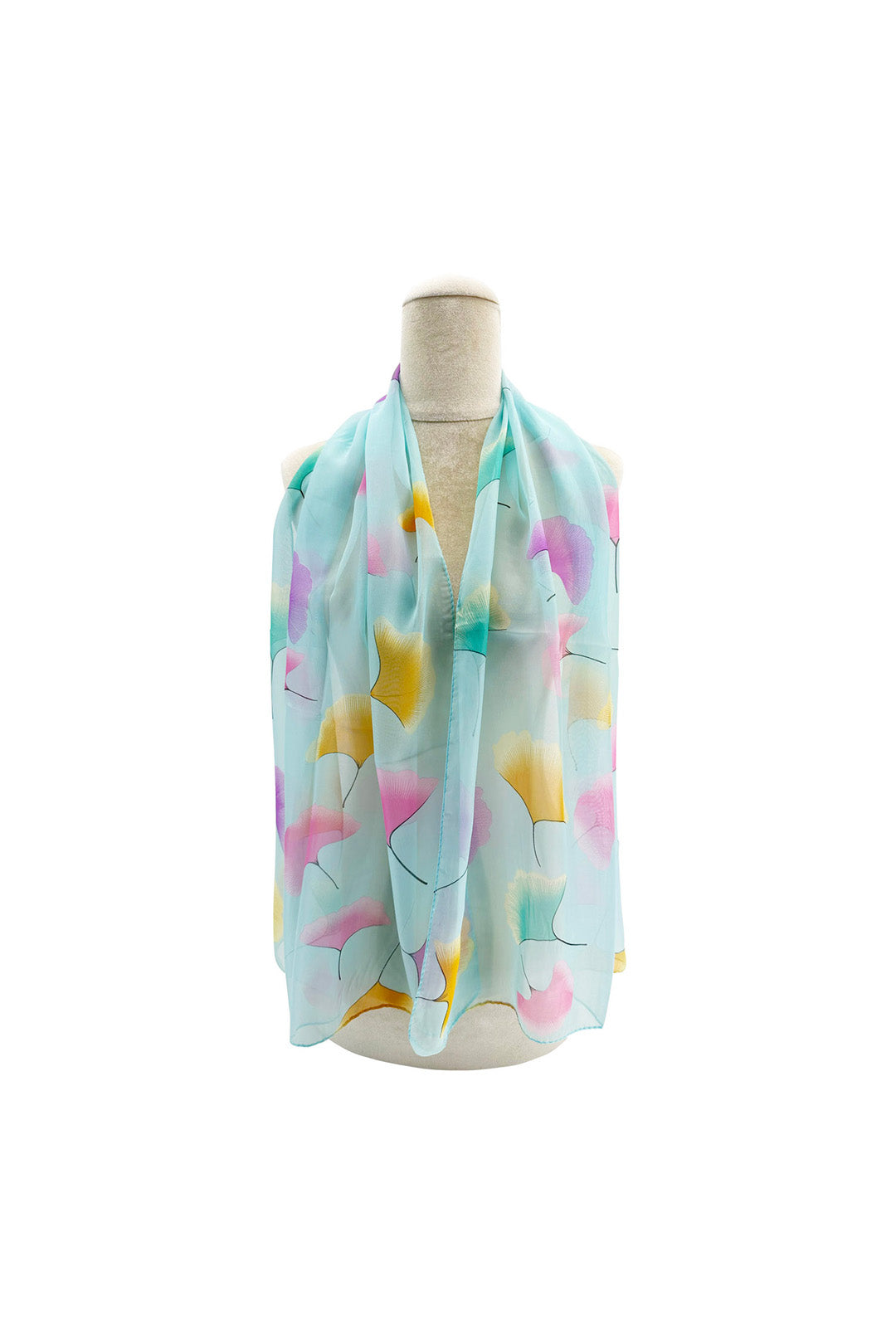 Pastel Ginkgo Leaf Print Chiffon Scarf