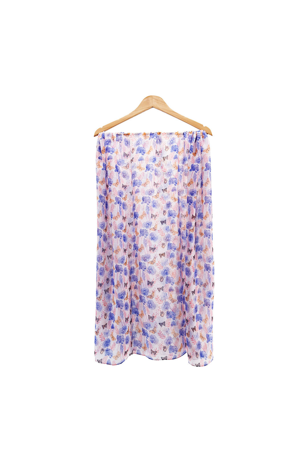 Mixed Cotton Butterfly & Floral Print Chiffon Scarf