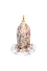 Abstract Floral Print Lightweight Scarf with Tassels