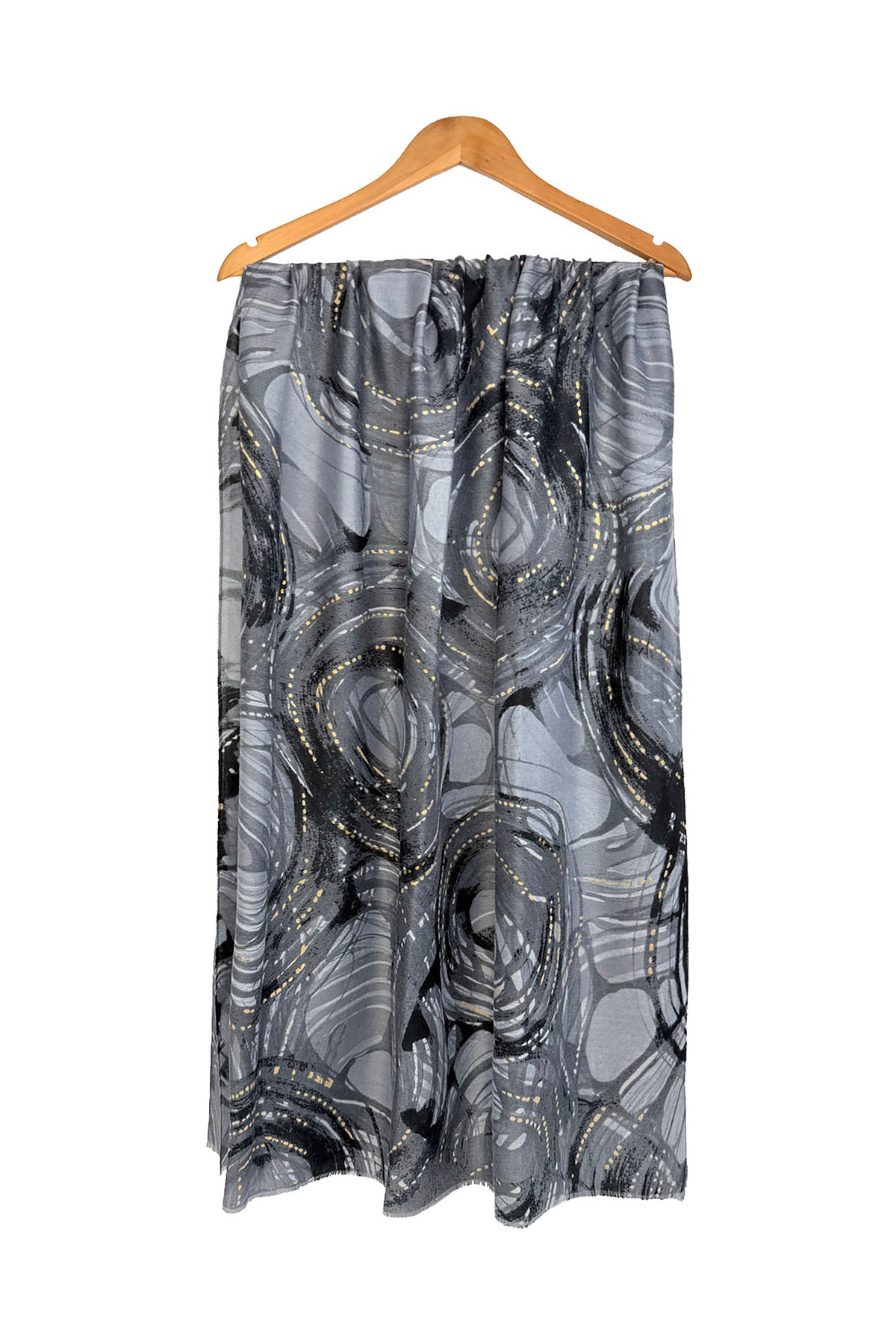 Women’s Black Abstract Swirl Print Lightweight Scarf with Gold Detail Brand