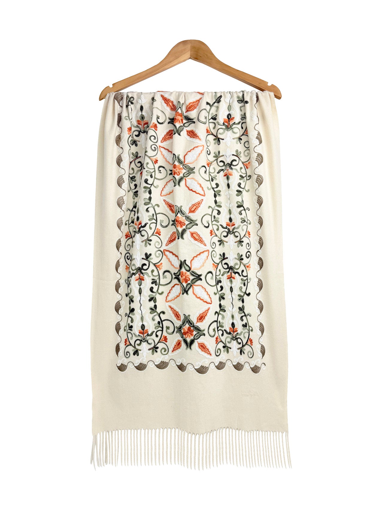 Embroidered Viscose Wool Blend Scarf