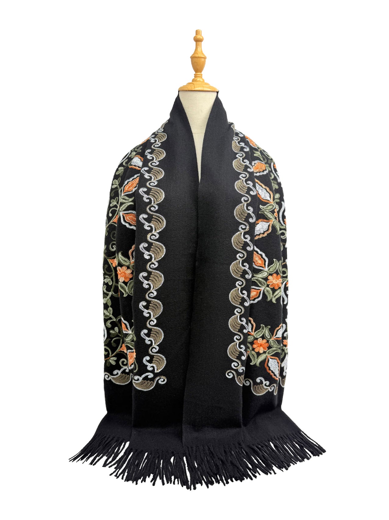 Embroidered Viscose Wool Blend Scarf