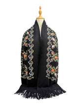 Embroidered Viscose Wool Blend Scarf