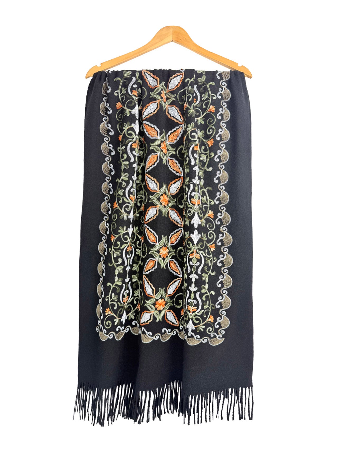 Embroidered Viscose Wool Blend Scarf