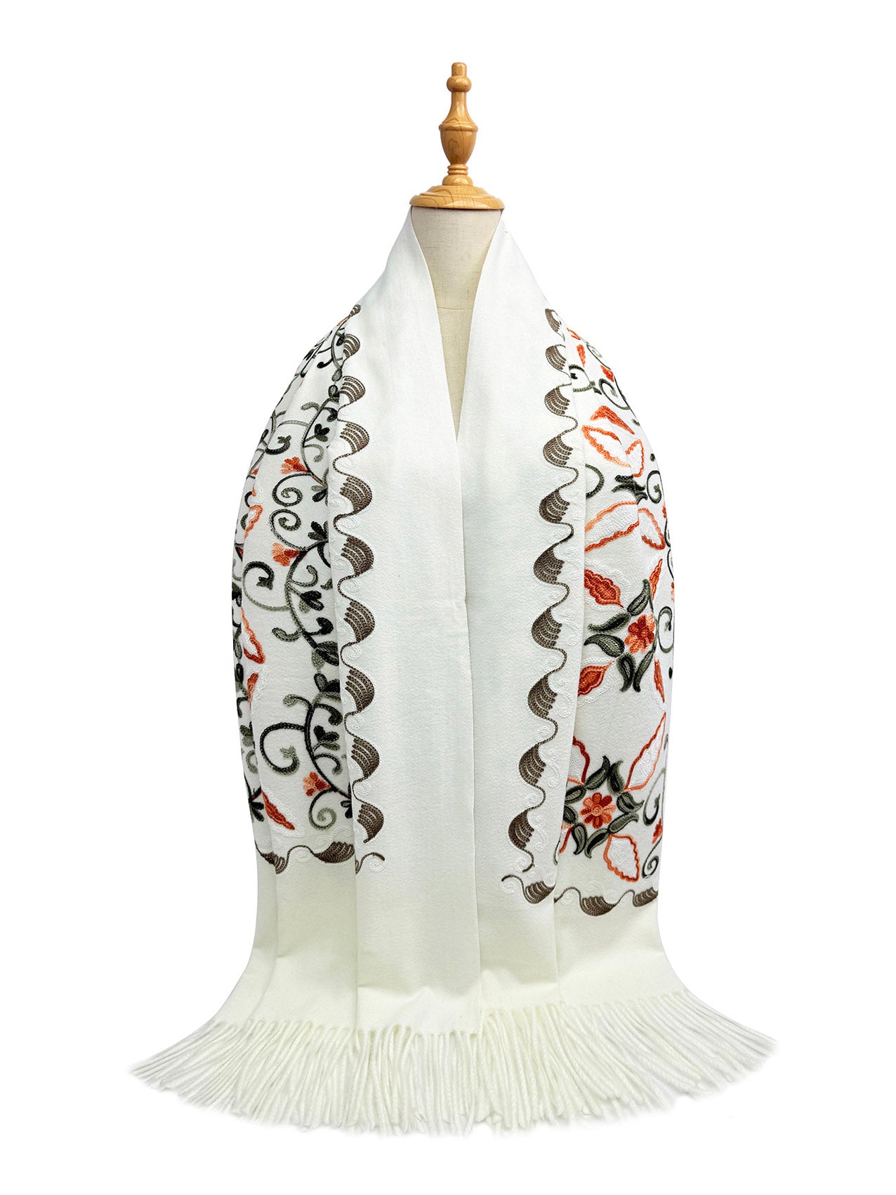 Embroidered Viscose Wool Blend Scarf