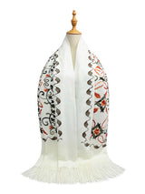 Embroidered Viscose Wool Blend Scarf