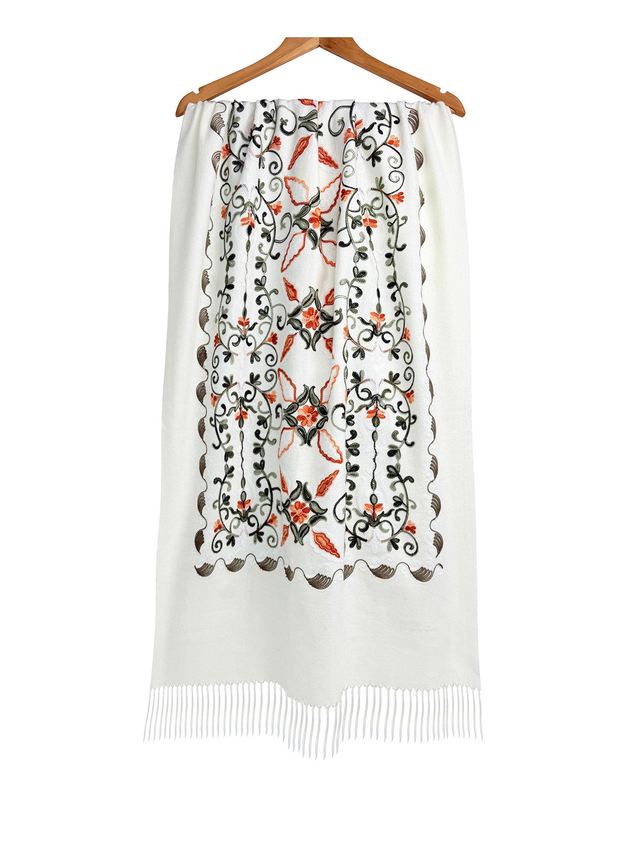 Embroidered Viscose Wool Blend Scarf