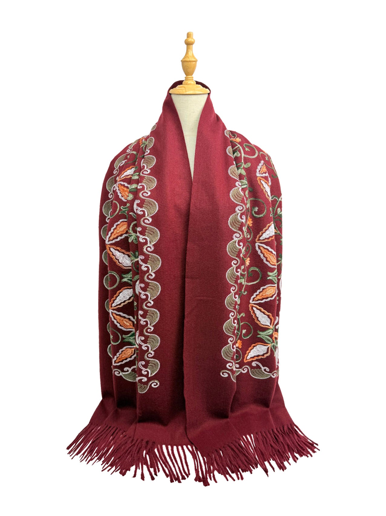 Embroidered Viscose Wool Blend Scarf