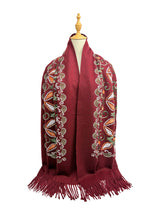 Embroidered Viscose Wool Blend Scarf