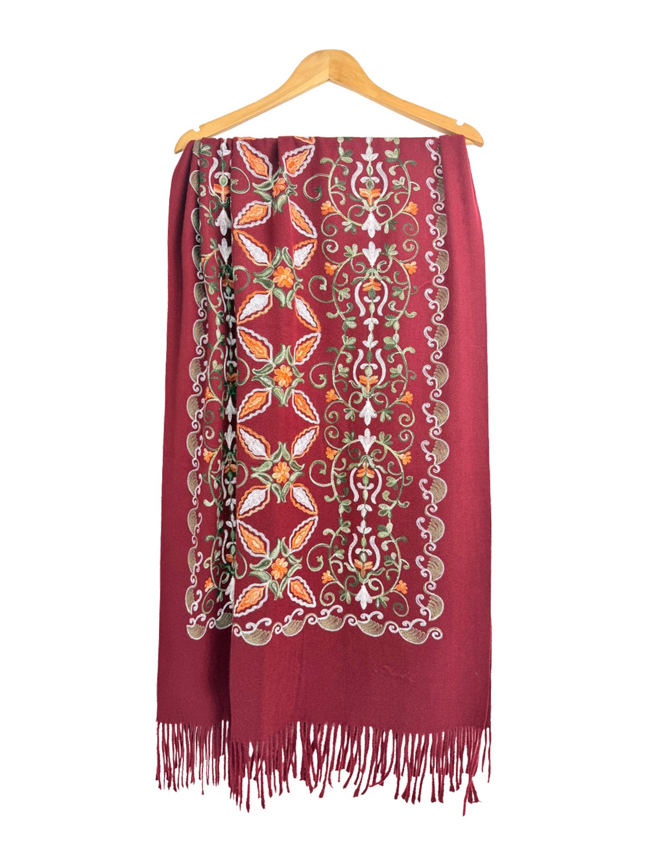 Embroidered Viscose Wool Blend Scarf