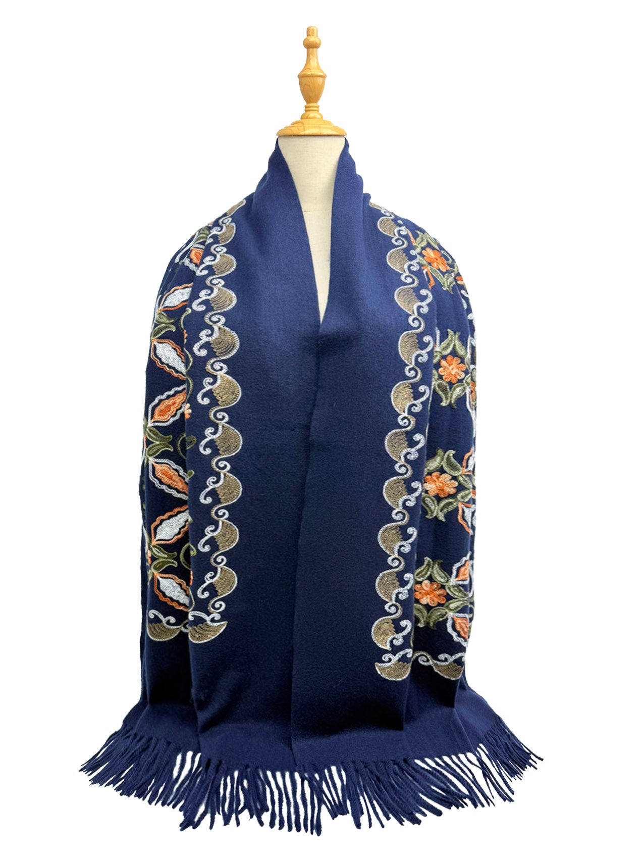 Embroidered Viscose Wool Blend Scarf