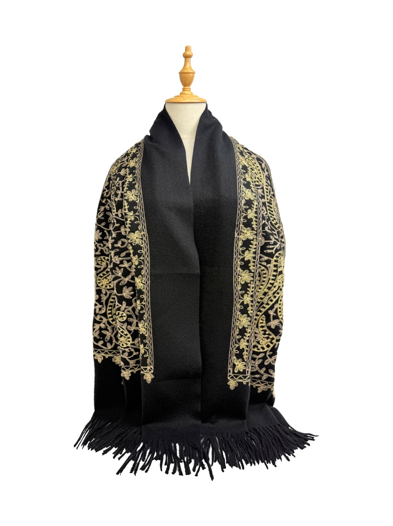 Embroidered Viscose Wool Blend Scarf