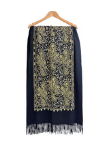 Embroidered Viscose Wool Blend Scarf