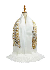 Embroidered Viscose Wool Blend Scarf